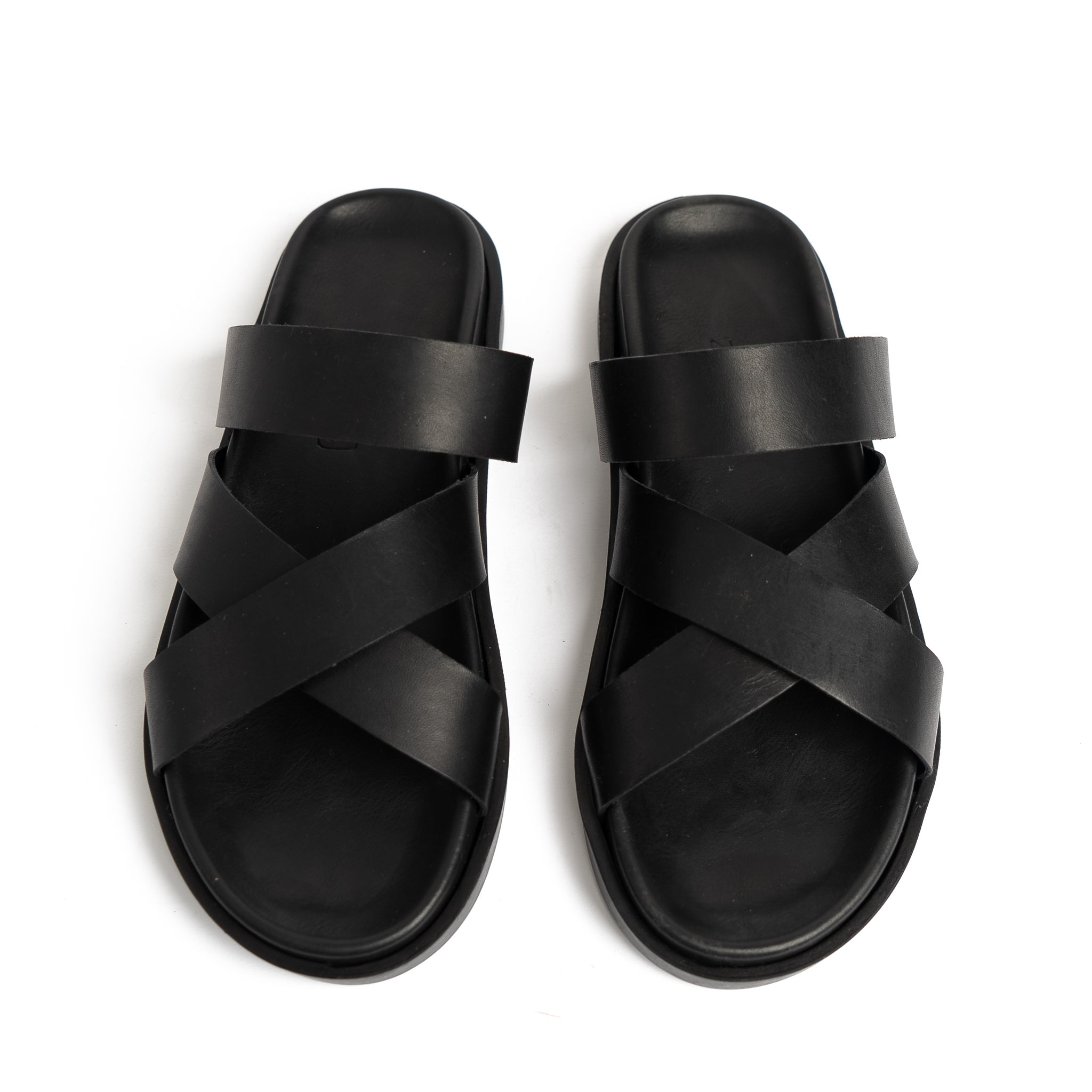 002 Sandales Homme en cuir Noir