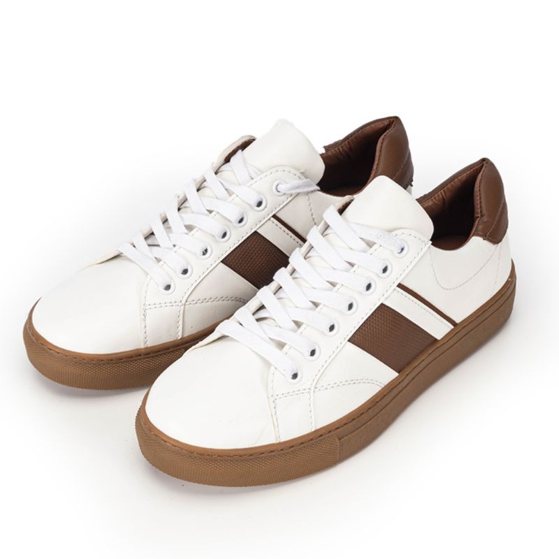 Basket Homme 004 - Cuir Blanc - Marron