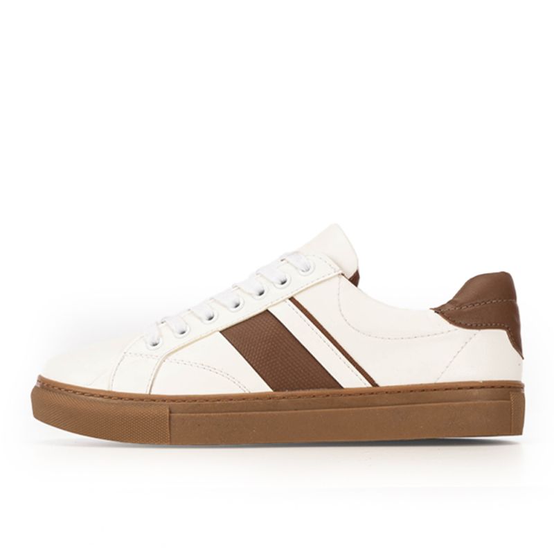 Basket Homme 004 - Cuir Blanc - Marron