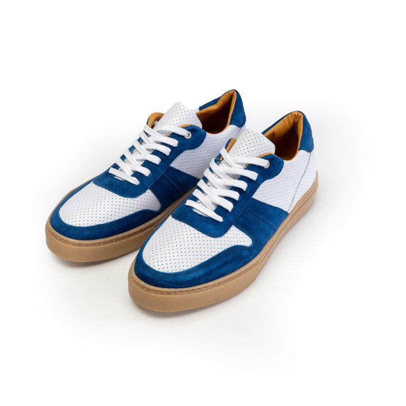 Basket Homme 042 - Cuir Blanc - Bleu