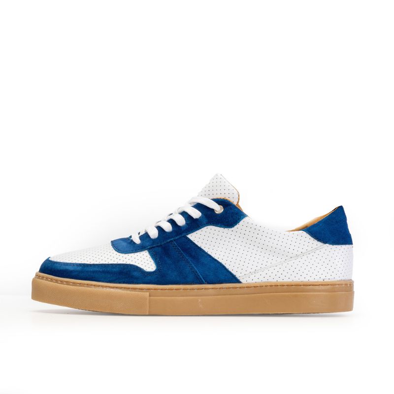 Basket Homme 042 - Cuir Blanc - Bleu