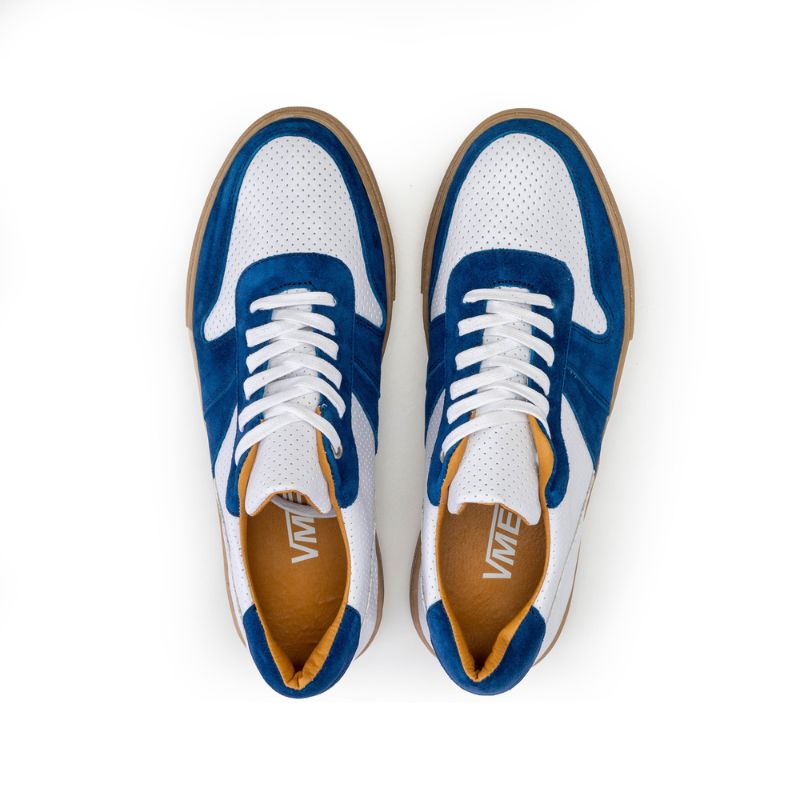 Basket Homme 042 - Cuir Blanc - Bleu