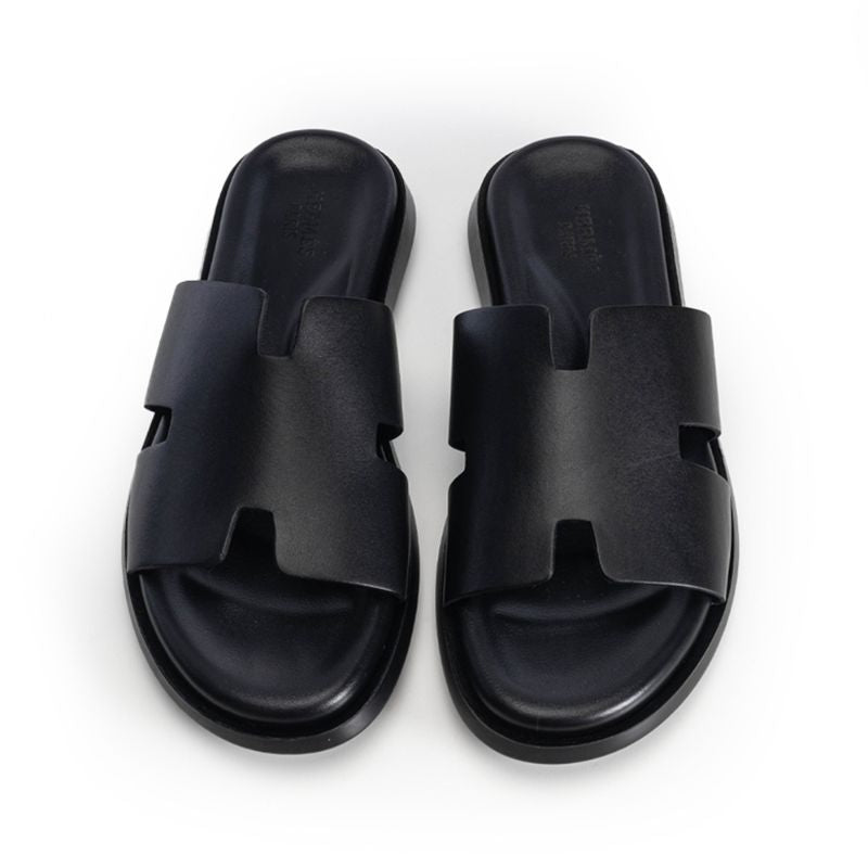 013 Sandales Homme en Cuir Noir