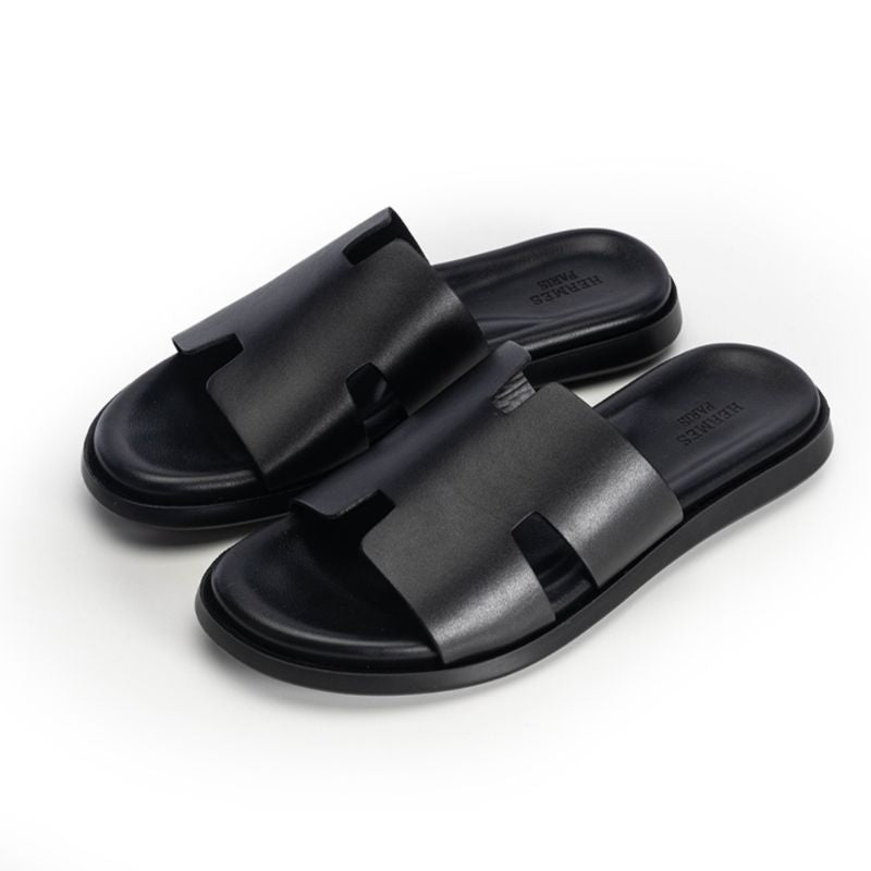 013 Sandales Homme en Cuir Noir