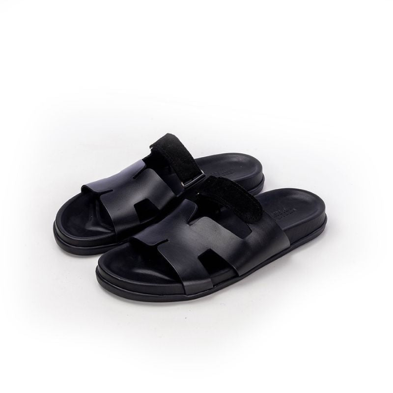 009 Sandales Homme en - Cuir / Daim Noir