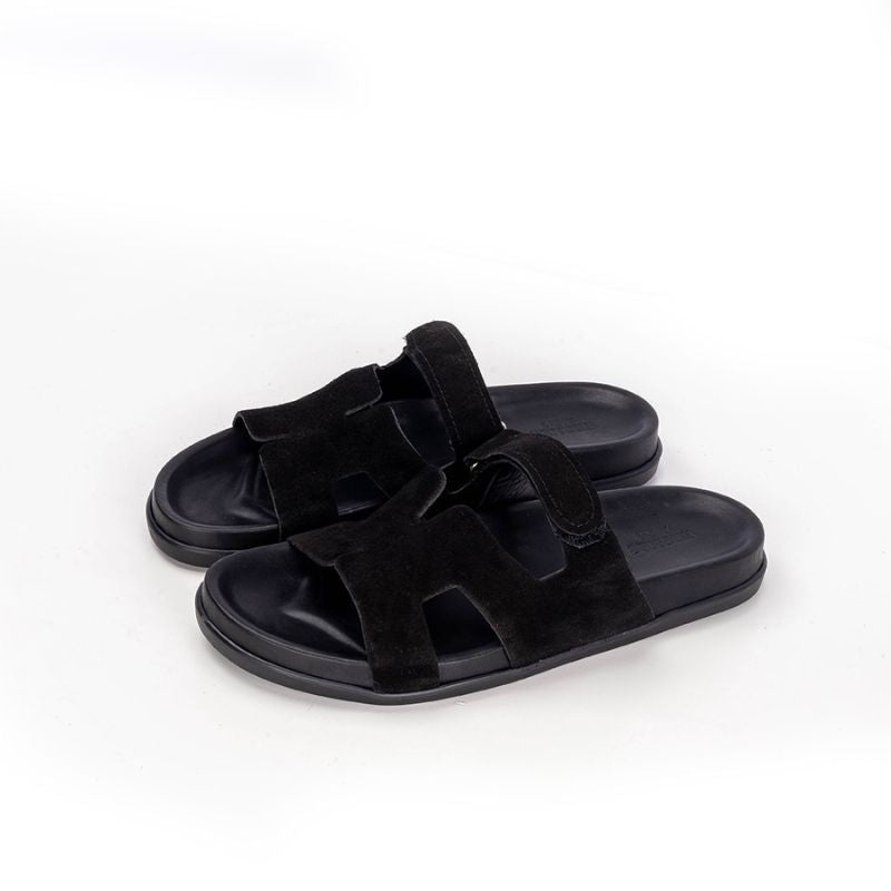 009 Sandales Homme en daim Noir