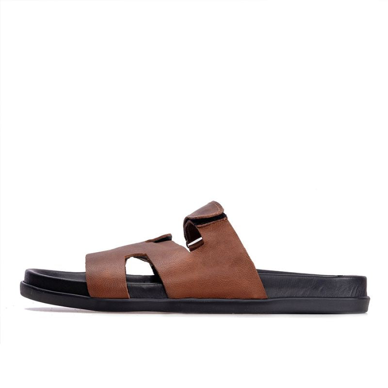 009 Sandales Homme en cuir Marron Claire